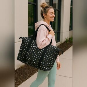 Victoria’s Secret PINK Black Floral Weekender Duffle Bag Travel Gym VSCO Girl